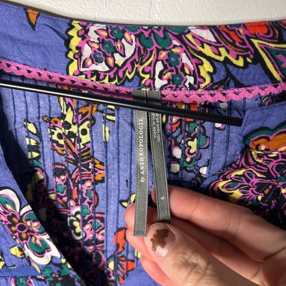 Anthropologie Diana Pintucked Blue Floral Tunic Dress size Small - Picture 4 of 7